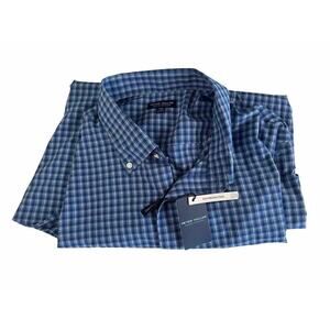 Peter Millar Mens Navy Blue Whipple Performance Poplin Sport Shirt XXL L/S